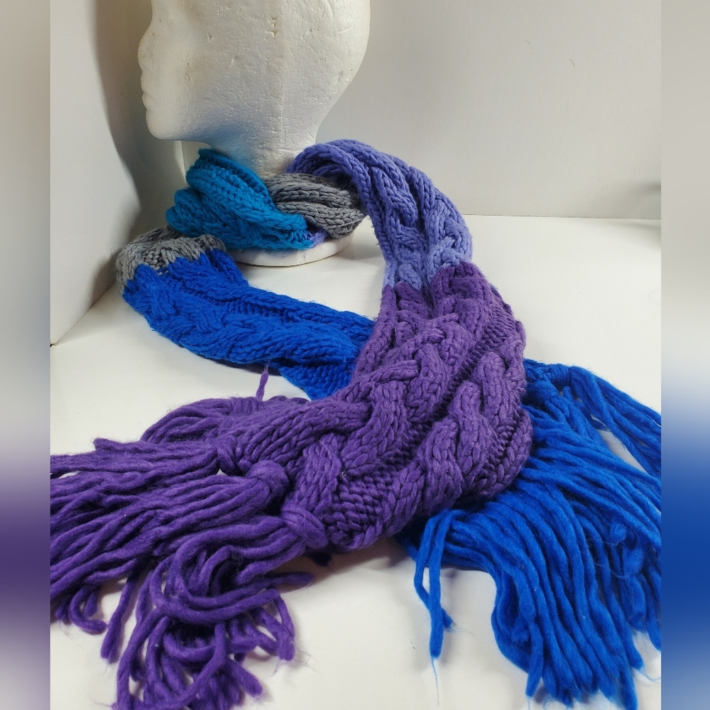 Old Navy Purple Blue Colorblock Knit Scarf